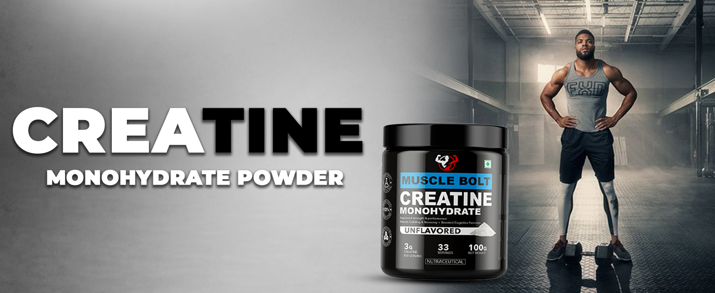 Creatine Monohydrate Powder (Unflavoured 100 Gram, 33 Serving) 3g of 100% Creatine Monohydrate per serving, Enhanced Muscle Strength & Power (100gm)