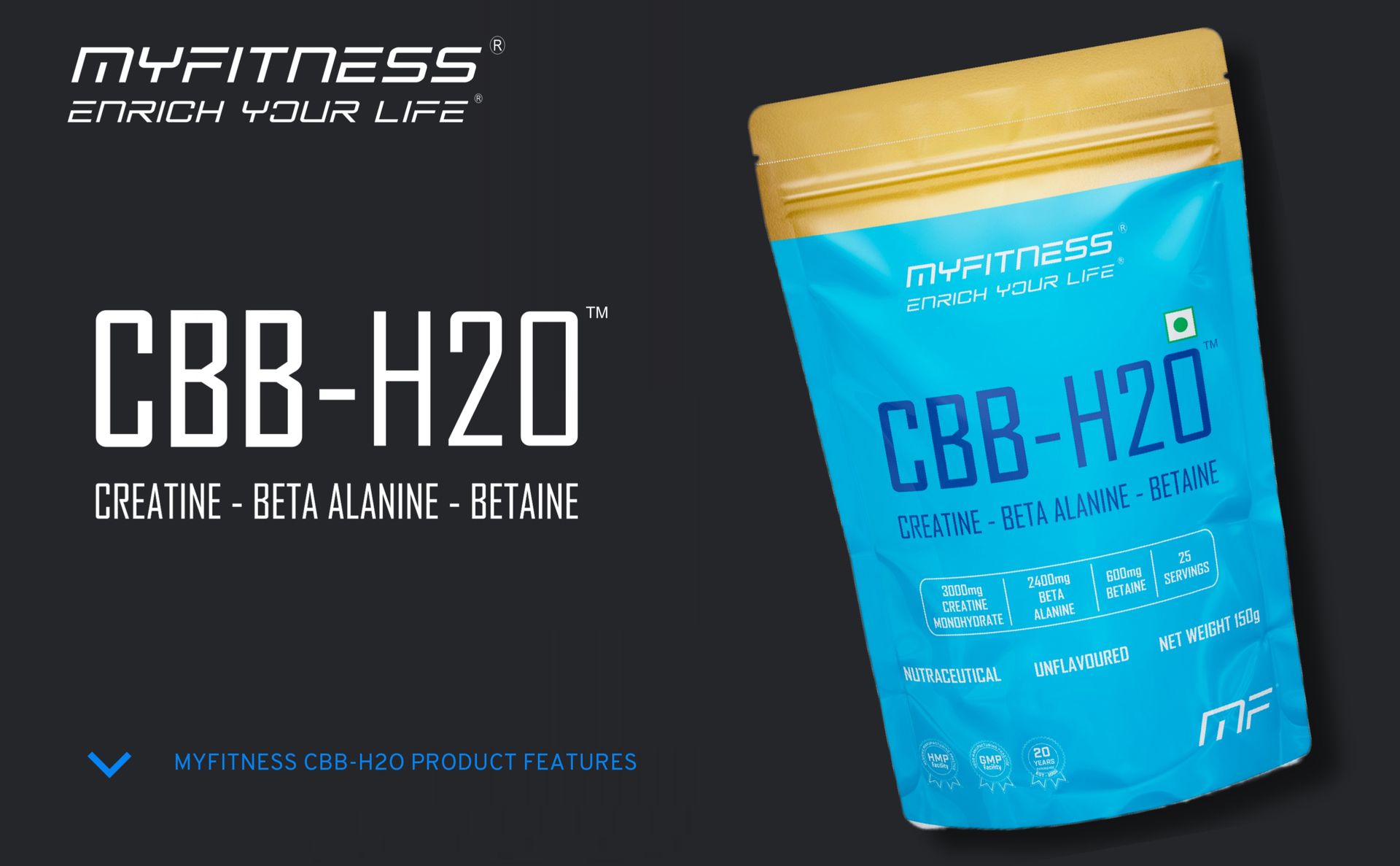 Myfitness CBB H2O | Creatine Monohydrate | Beta Alanine | Betaine | 150g