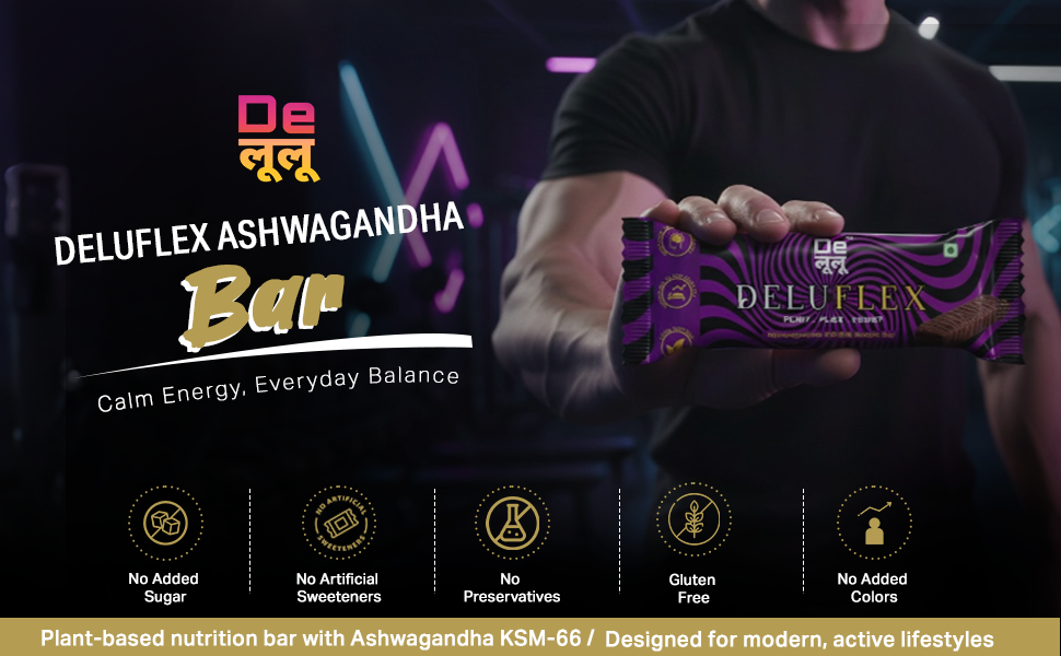 Delulu Deluflex Ashwaganda Ksm 66 Bar With 0g Added Sugar, No Added Flavors & Colors, Plant Based Snack With Herbal Ingredients | Ready To Eat Food Bar | Option For Work, Fitness Routine & Active Lifestyle 25 Gm (Pack Of 6)