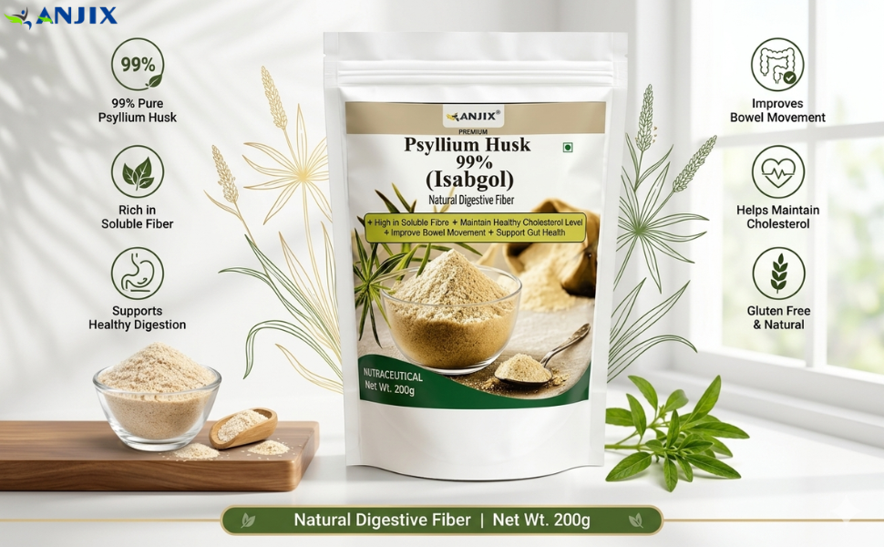 Psyllium Husk Isabgol Powder | Natural Digestive Fiber Supplement for Gut Health Regularity | 200 gm Daily Fiber Powder