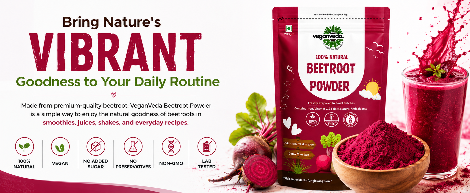 Beetroot Powder | Premium Dried Beetroot Powder | Rich in Natural Nitrates & Antioxidants | Supports Energy, Stamina & Wellness |Preservatives or Artificial Colors | 200g