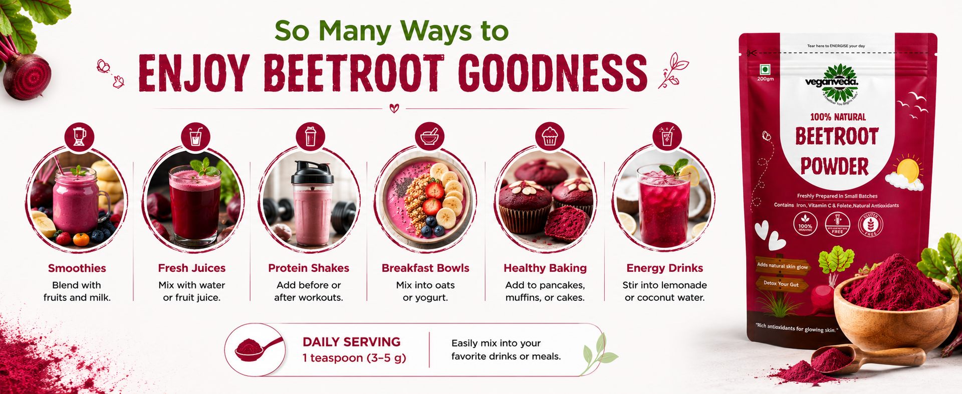Beetroot Powder | Premium Dried Beetroot Powder | Rich in Natural Nitrates & Antioxidants | Supports Energy, Stamina & Wellness |Preservatives or Artificial Colors | 200g