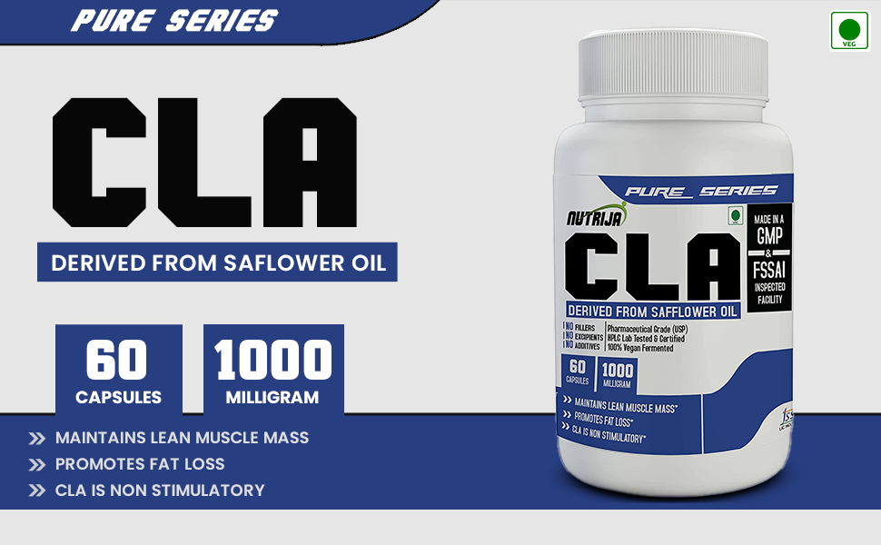Nutrija CLA 1000mg (Conjugated Linoleic Acid) | 60 Capsules | Derived from Safflower Oil | Supports Lean Muscle Mass