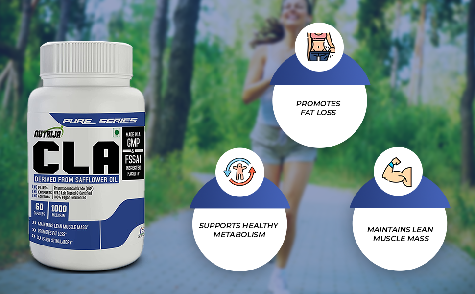 Nutrija CLA 1000mg (Conjugated Linoleic Acid) | 60 Capsules | Derived from Safflower Oil | Supports Lean Muscle Mass