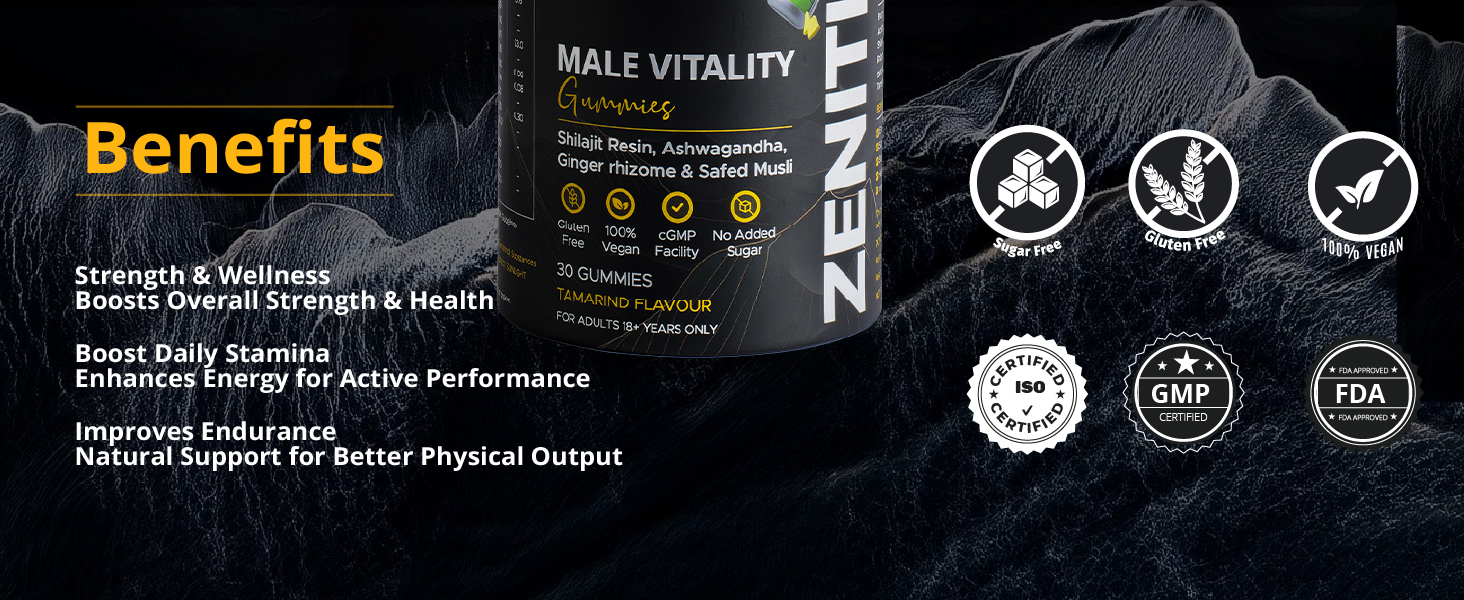 Shilajit Gummies for Men with Ashwagandha & Safed Musli for Energy, Strength & Natural Stamina Support | Daily Male Vitality Formula | 30 Veg Gummies (Tamarind Flavor)