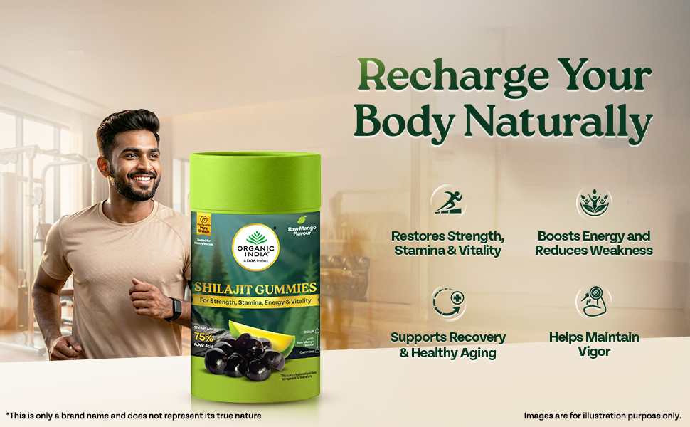 A TATA PRODUCT - Organic India Shilajit Gummies, 60 Units, Pure Shilajit with 75% Fulvic Acid, Raw Mango Flavour, Boosts Strength, Stamina C Vitality, Ayurvedic Wellness Gummies