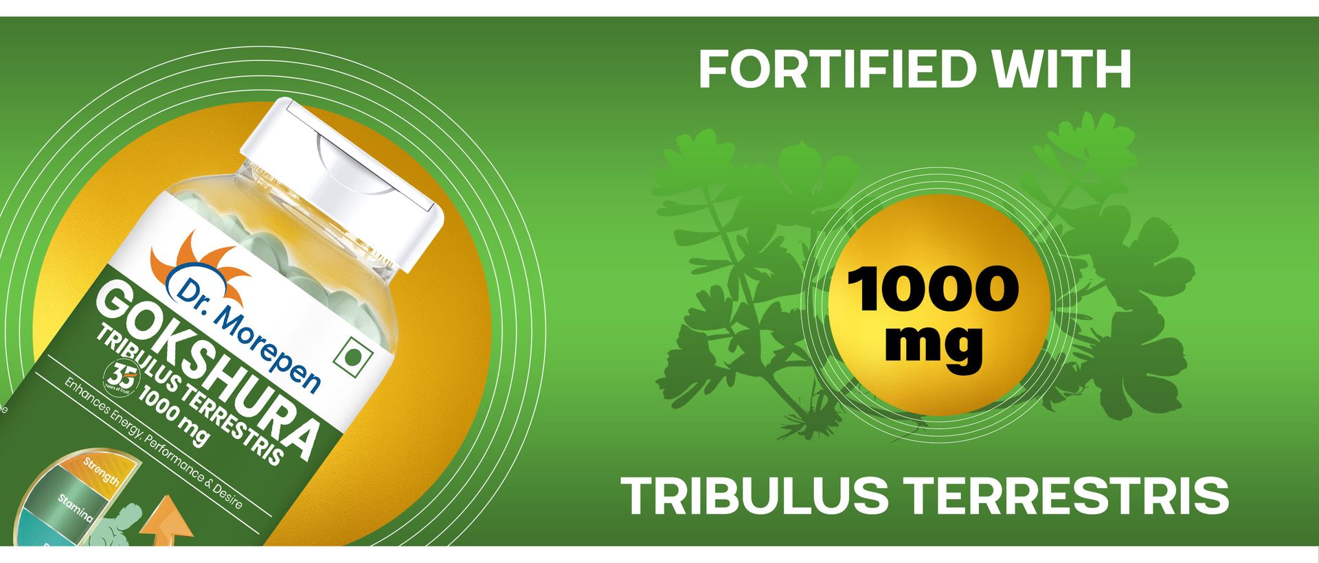DR. MOREPEN Gokshura Tablets | 1000 mg Tribulus Terrestris | Overall Wellbeing for Men & Women - (60 Veg Capsules)