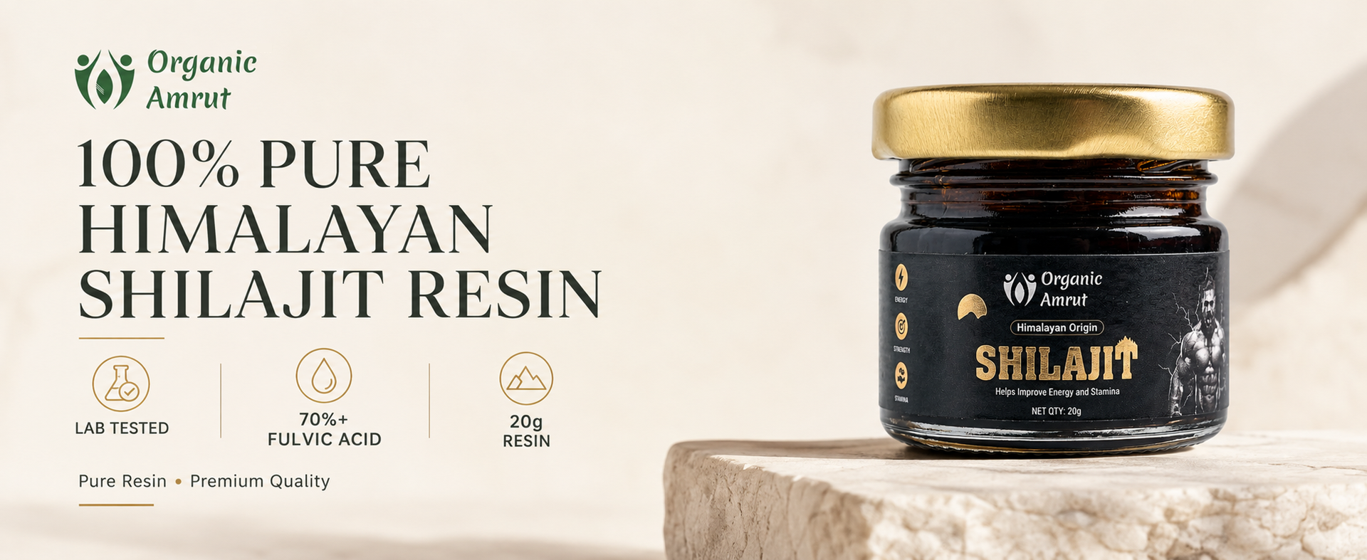 Pure Himalayan Shilajit Resin 20g - 70%+ Fulvic Acid, 250mg Per Serving, 80 Servings, Fulvic Acid & Trace Minerals, Lab Tested