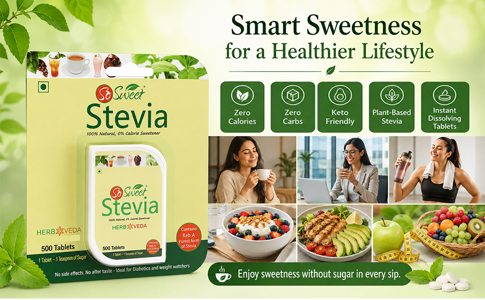 So Sweet Stevia Tablets Sugar Free Natural Sweetener Zero Calorie 1000 Tablets -Pack of 2 (500 Each)