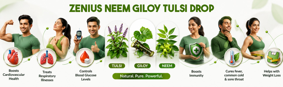 Zenius Neem Giloy Tulsi Drop, Immunity Booster, Detox Support, Anti-inflammatory, Ayurvedic, 30ml