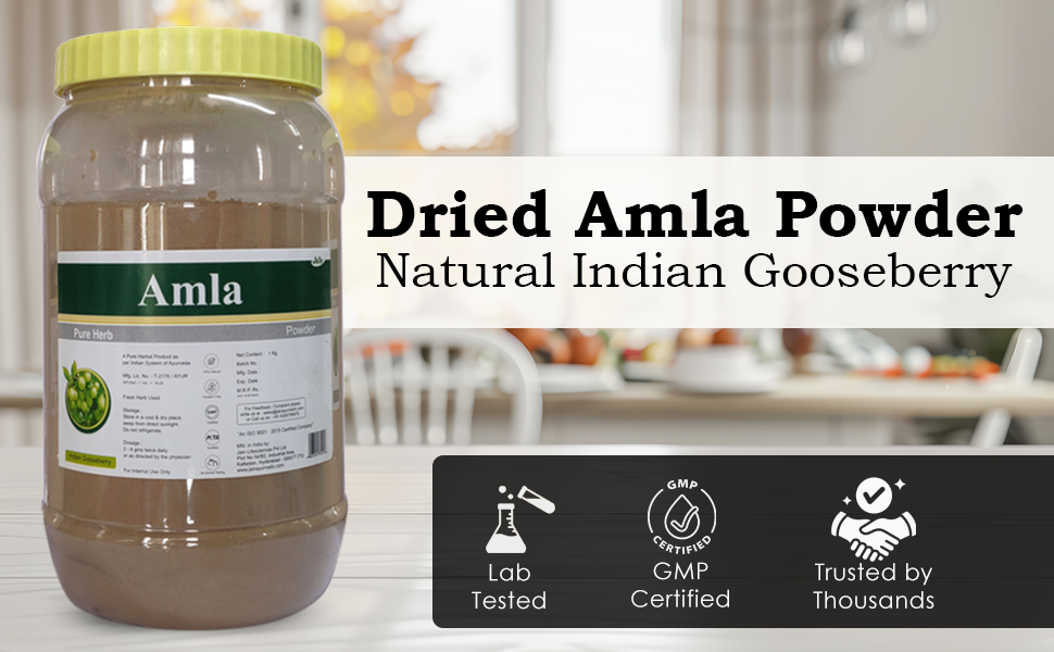 JAIN Pure Amla Powder 1Kg|Edible Indian Gooseberry Powder for Smoothies, Teas & Cooking | Natural Source of Vitamin C Vegan, No Chemicals Traditional Ayurvedic Superfood for Daily Wellness.