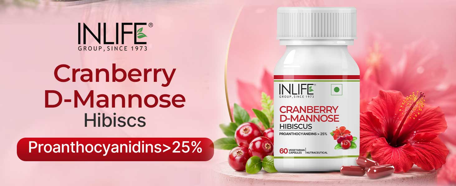 INLIFE Cranberry D-Mannose Hibiscus Supplement, 60 Veg Caps (Pack of 2)