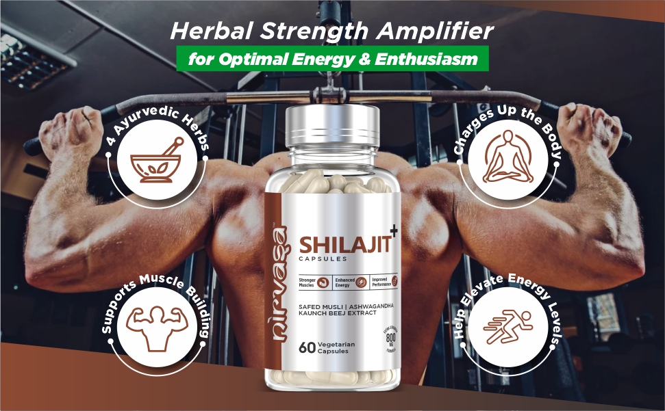 Nirvasa Pure Shilajit/Shilajeet (800mg) 60 Capsules | Boost Strength, Stamina, Energy & Immunity | Supports Vitality, Performance & Muscle Growth | Ashwagandha, Safed Musli & Kaunch Beej (Pack of 1)