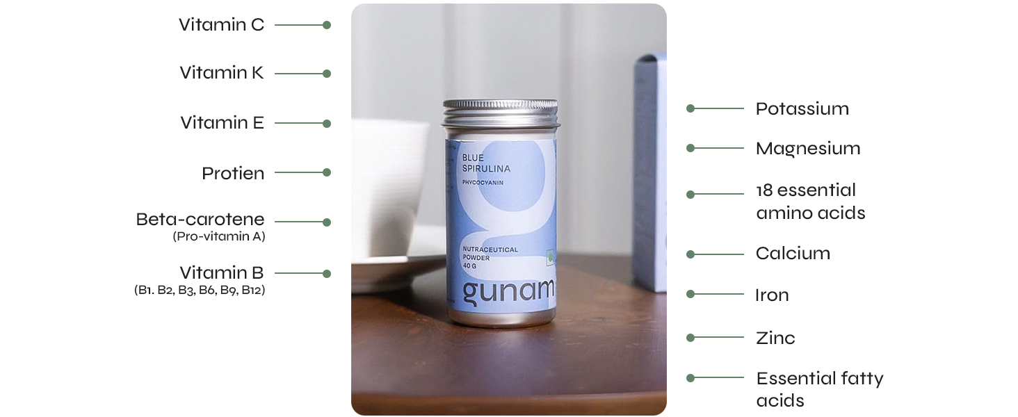 Gunam Blue Spirulina Powder (60 Servings) | Superfood Powder with Phycocyanin, Amino Acids, and Iron | Antioxidant & Anti-Inflammatory | Supports Immunity, Gut & Skin Health