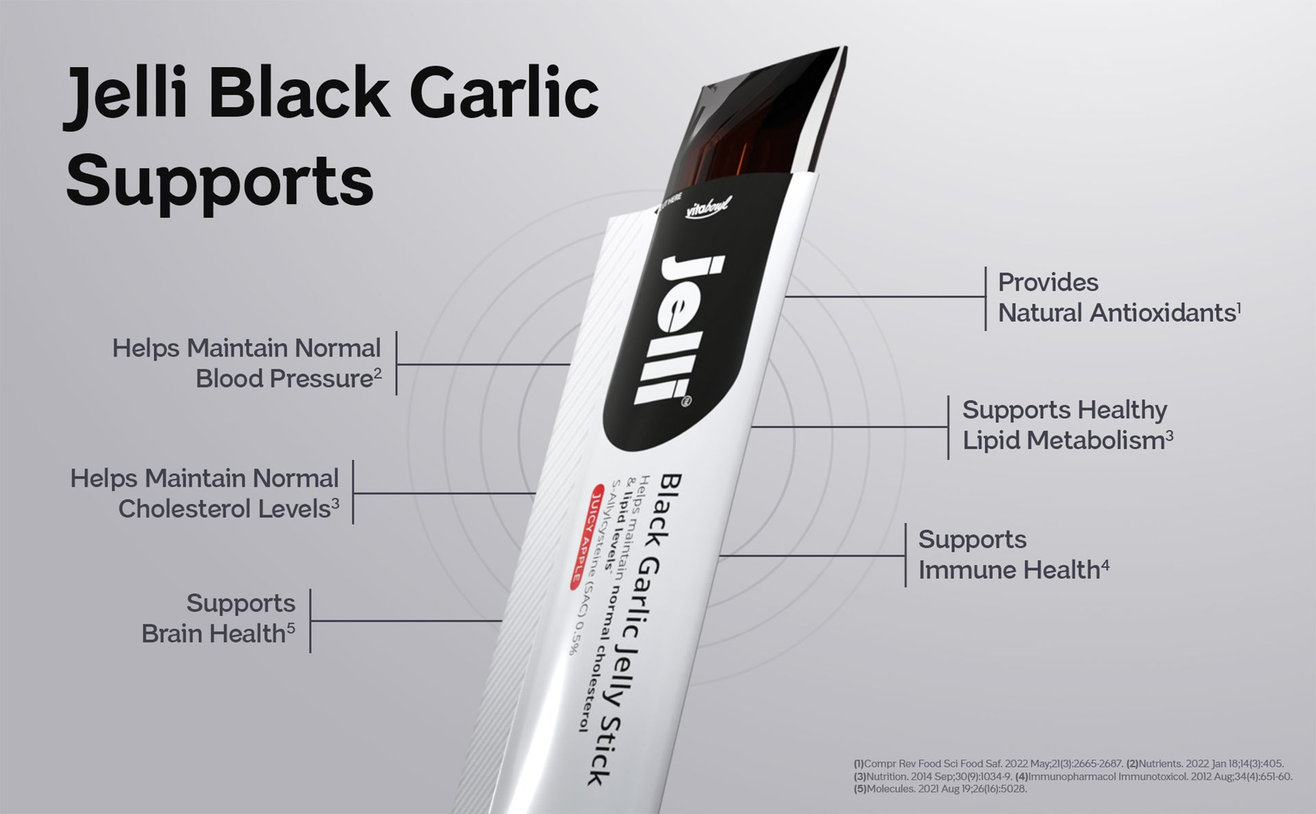 Jelli Black Garlic Jelly Stick | Korean Aged Black Garlic (500mg) with 0.5% S-Allylcysteine (SAC) | Juicy Apple Flavor | No Added Sugar | Ready-to-Eat Daily Jelly | 15 Sticks (15g Each)