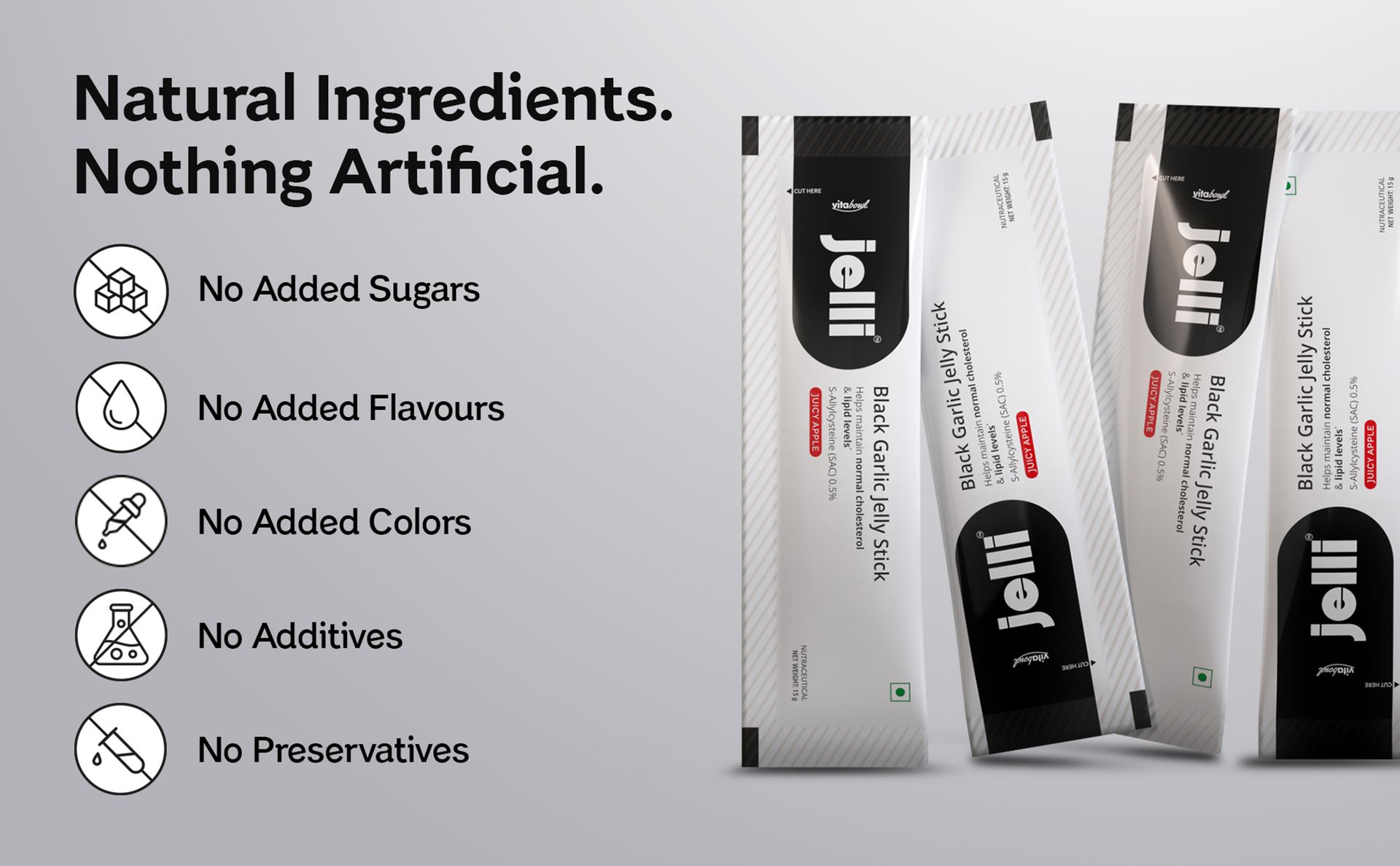 Jelli Black Garlic Jelly Stick | Korean Aged Black Garlic (500mg) with 0.5% S-Allylcysteine (SAC) | Juicy Apple Flavor | No Added Sugar | Ready-to-Eat Daily Jelly | 15 Sticks (15g Each)