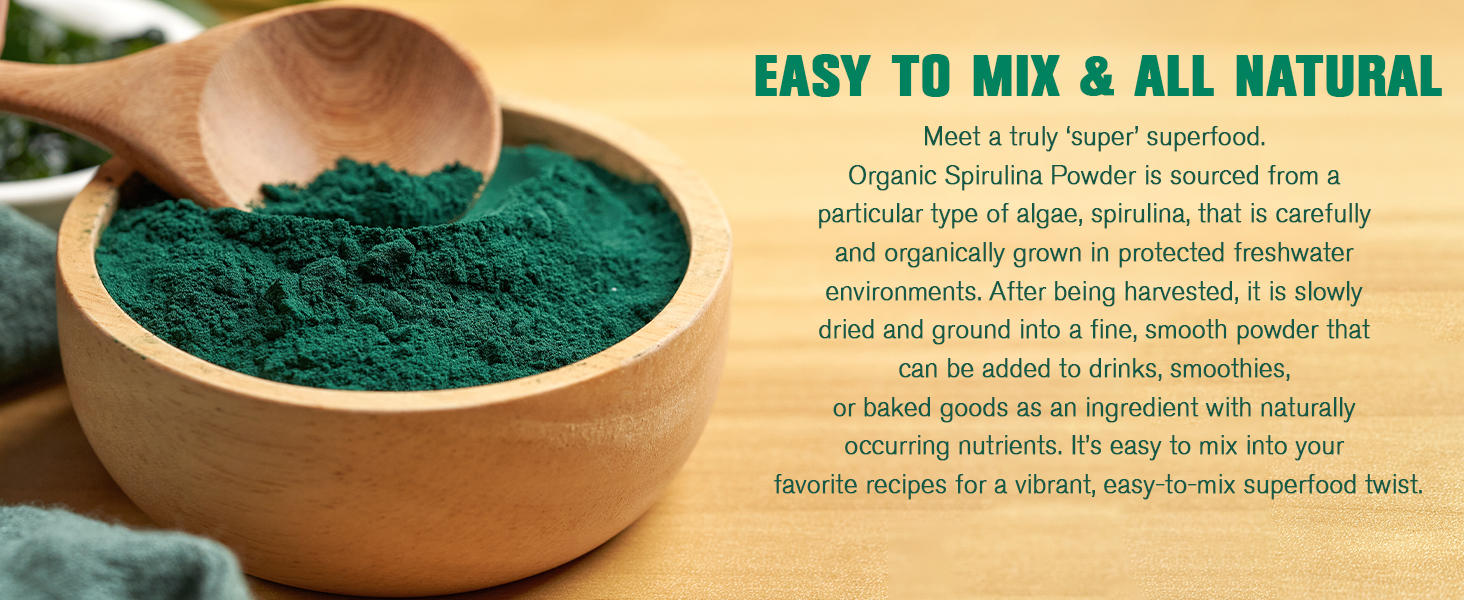 Grenera Spirulina Powder, Rich in Protein, Vitamins, Minerals, Gluten Free, Vegan, Non GMO, 100 grams