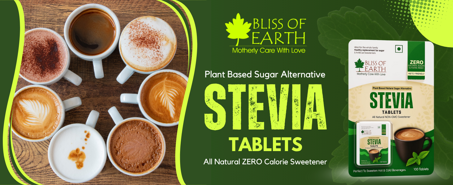 Bliss of Earth Stevia 500 Tablets Sugar free Pellets Zero Calorie Sweetener Diabetic and Keto Friendly Zero Calorie Keto Sweetener, Organic Quick Dissolve 99.8% REB-A Purity