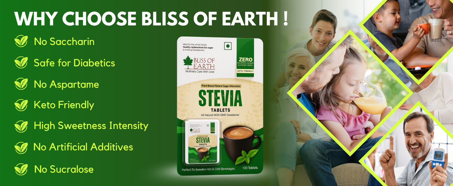 Bliss of Earth Stevia 500 Tablets Sugar free Pellets Zero Calorie Sweetener Diabetic and Keto Friendly Zero Calorie Keto Sweetener, Organic Quick Dissolve 99.8% REB-A Purity