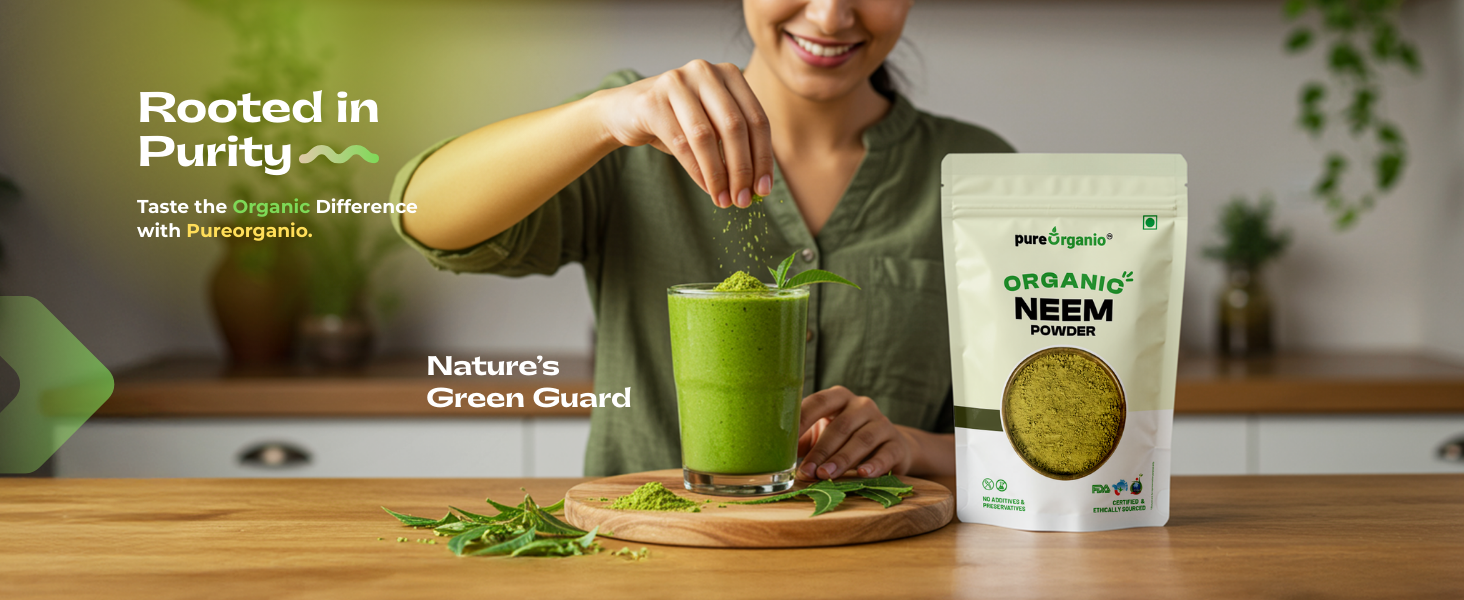 Pure Organio Organic Neem Powder | Azadirachta Indica | Vembu/Veppa Powder India Organic NPOP Certified (100 Gm)