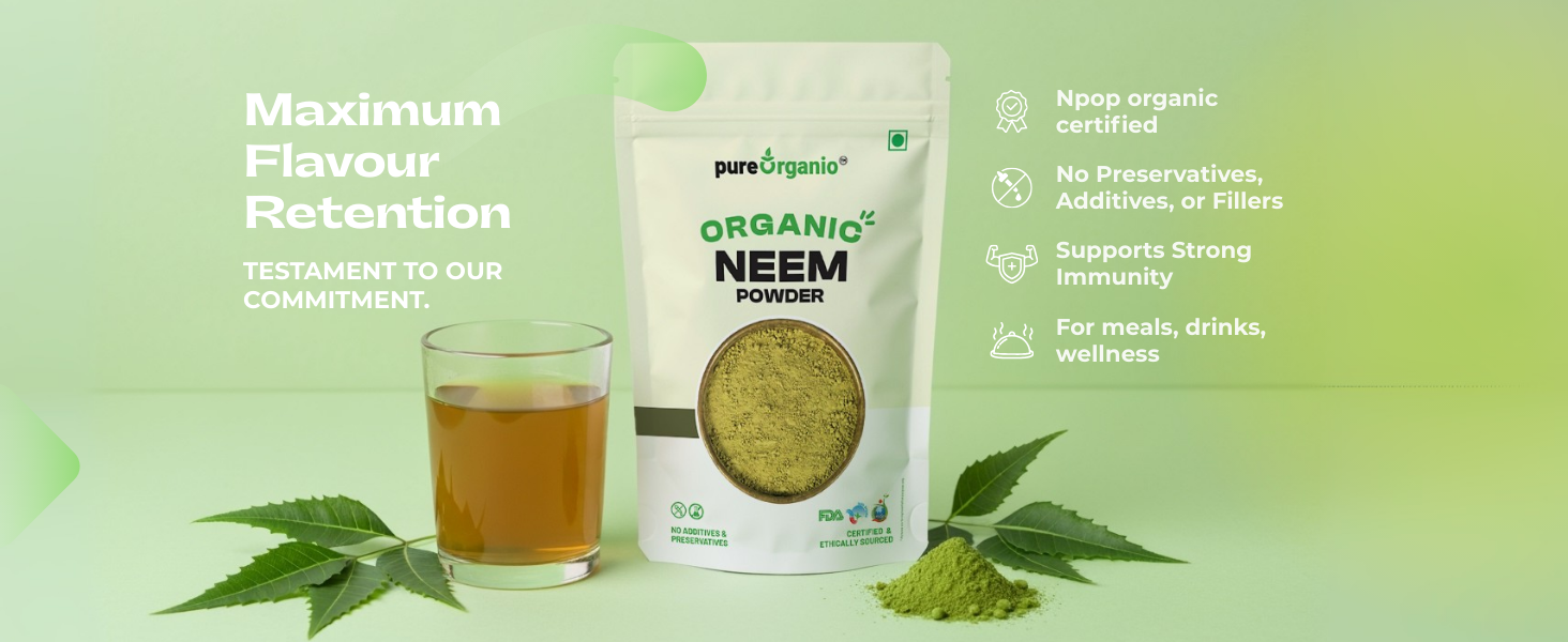 Pure Organio Organic Neem Powder | Azadirachta Indica | Vembu/Veppa Powder India Organic NPOP Certified (100 Gm)