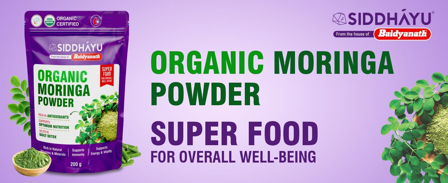 Baidyanath Asli Ayurved Organic Moringa Powder - 200gm | USDA Certified Moringa Oleifera | Natural Drumstick Leaves Powder for Immunity, Energy & Digestion Support