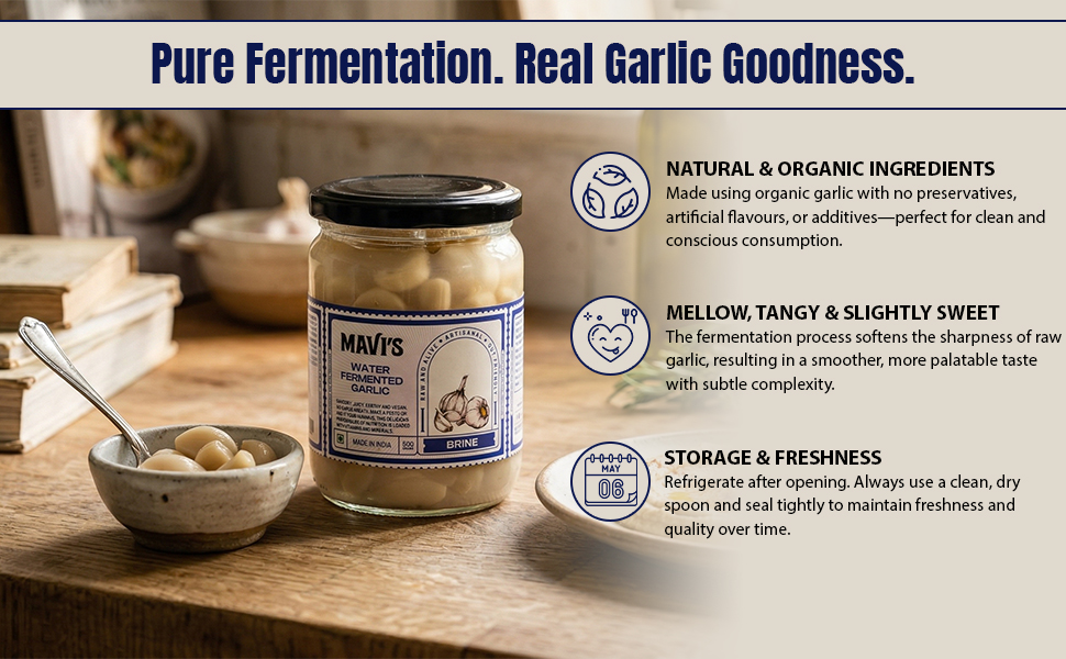 MAVI's Water Fermented Garlic | Organic Garlic Pods | Vegan | No Preservatives or Artificial Flavour | 500g (Pack of 1)