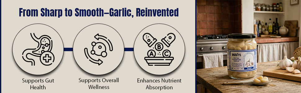 MAVI's Water Fermented Garlic | Organic Garlic Pods | Vegan | No Preservatives or Artificial Flavour | 500g (Pack of 1)