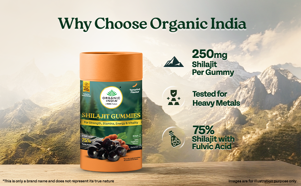 A TATA PRODUCT - Organic India Shilajit Gummies, 60 Units, Pure Shilajit with 75% Fulvic Acid, Tamarind Flavour, Boosts Strength, Stamina C Vitality, Ayurvedic Wellness Gummies