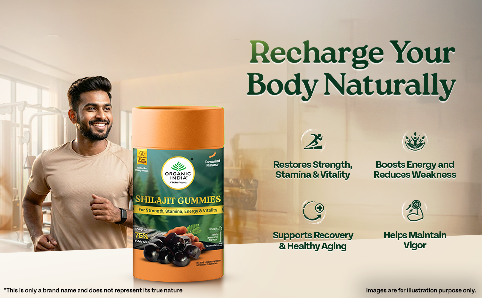 A TATA PRODUCT - Organic India Shilajit Gummies, 60 Units, Pure Shilajit with 75% Fulvic Acid, Tamarind Flavour, Boosts Strength, Stamina C Vitality, Ayurvedic Wellness Gummies