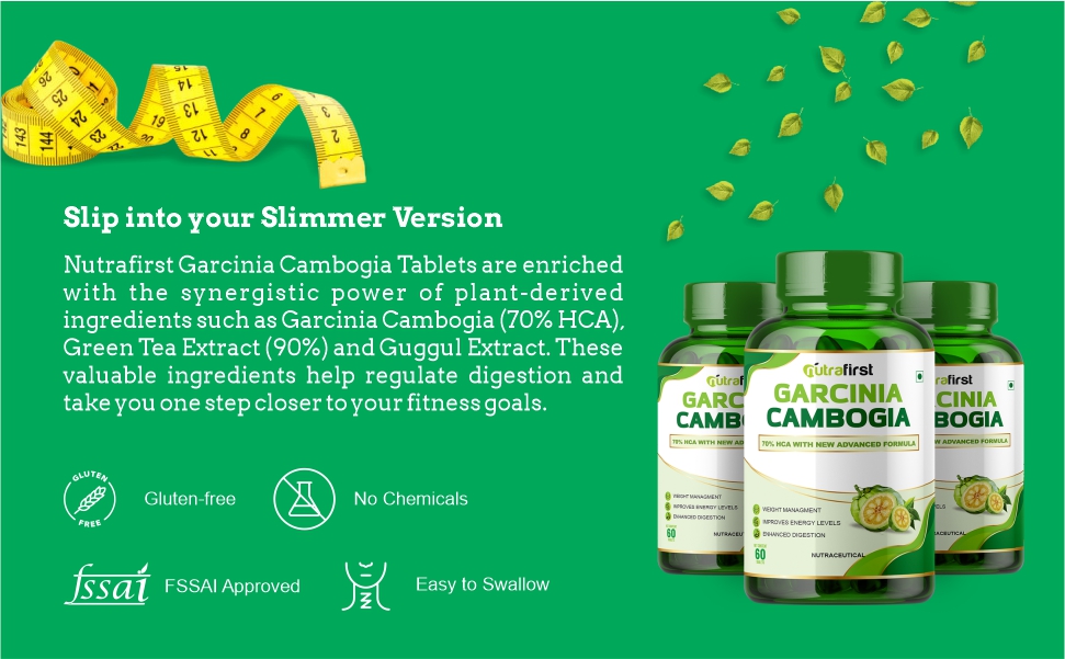Nutrafirst Garcinia Cambogia Tablets 800mg (60 Tabs) | 70% HCA with Green Tea Extract | Supports Weight Management, Fat Metabolism & Craving Control | Improves Digestion | For Men & Women – Pack of 1