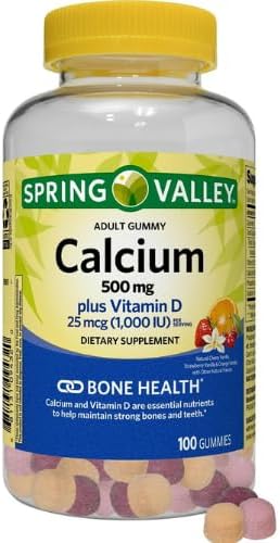 Spring Valley Calcium 500 mg Plus Vitamin D 25 mcg Bone Health Dietary Supplement Gummies, 100 Count + DRI Store Sticker. 3