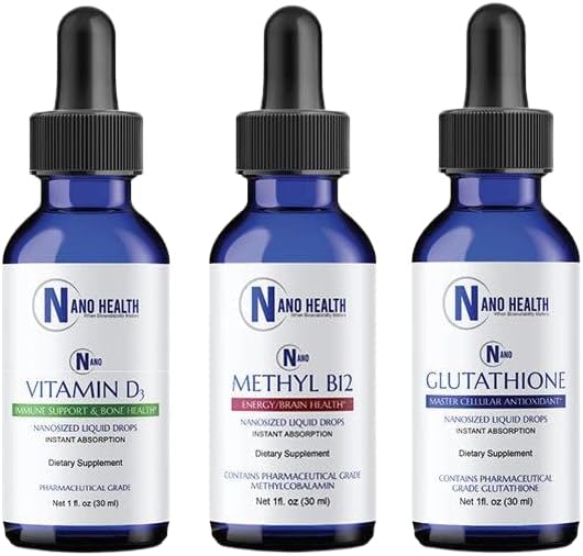 Nano Essential Wellness Bundle Combines 3 mavellous Health Promoting Products: Nano Glutathione, Nano Methyl B-12 & Nano Vitamin D3 2