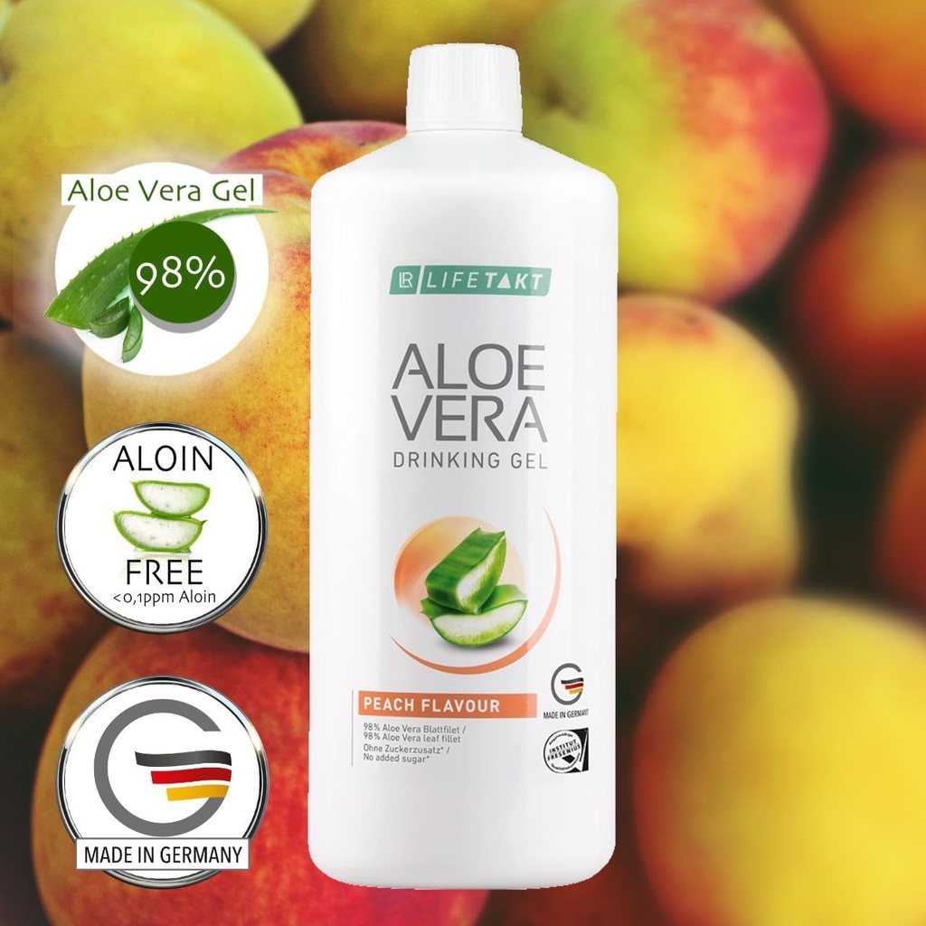 LR Lifetakt Aloe Vera Drinking Gel Peach Flavour Health Care Women Men Drink Every Day Natural Treatment Set of 3-1000 ml./33.3 fl.oz 2