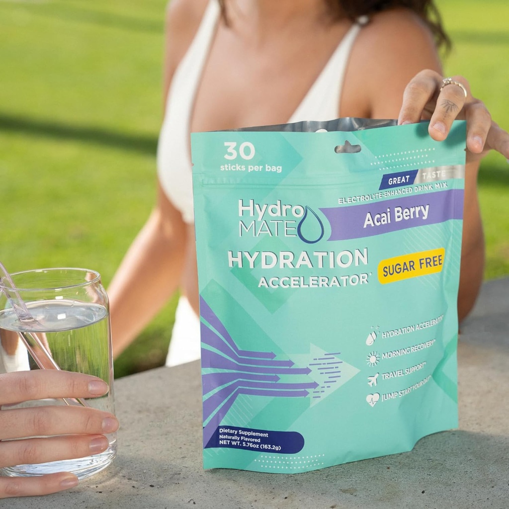 Electrolyte Powder Sugar-Free Hydration Packets Black Cherry HydroMATE 30 Sticks 6
