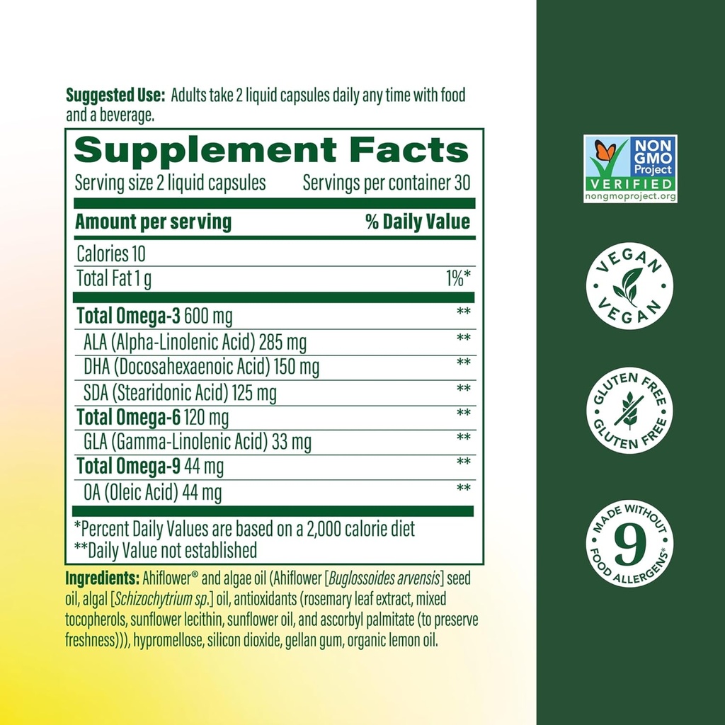 MegaFood Vegan Omega 3 6 9 - Burp-Less Supplement - 600 mg Plant-Based Omega-3 & 150 mg DHA Per Serving - Heart, Brain, Vision & Joint Support - Fish Oil Alternative - 60 Capsules, 30 Servings 3