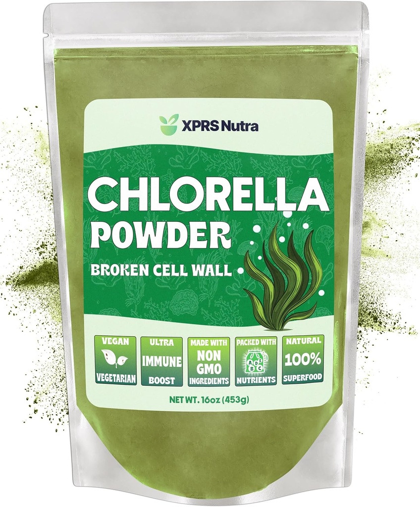 XPRS Nutra Organic Chlorella Powder - Broken Cell Wall Chlorophyll Powder - Chlorella Organic Powder for Immunity - Vegan Friendly Chlorella Powder Organic for Complete Protein (16 Ounce) 2