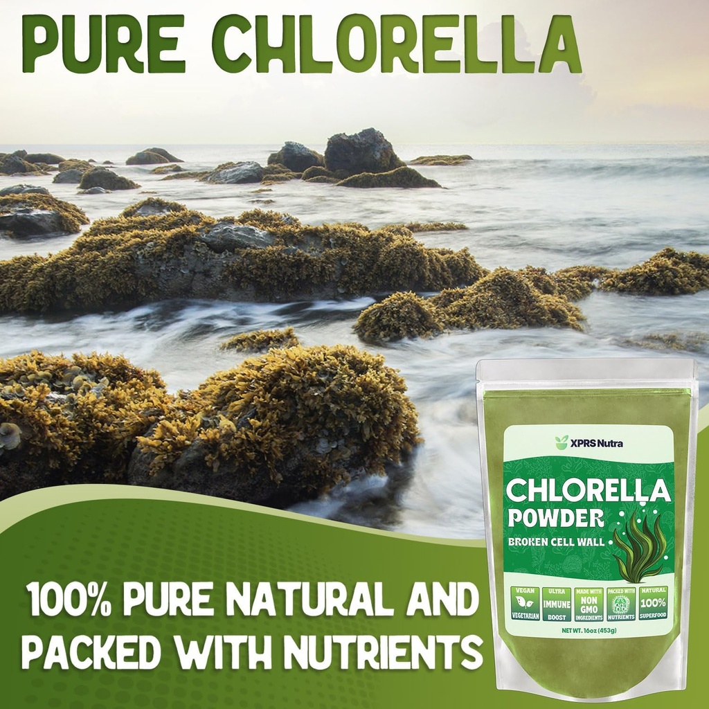XPRS Nutra Organic Chlorella Powder - Broken Cell Wall Chlorophyll Powder - Chlorella Organic Powder for Immunity - Vegan Friendly Chlorella Powder Organic for Complete Protein (16 Ounce) 4