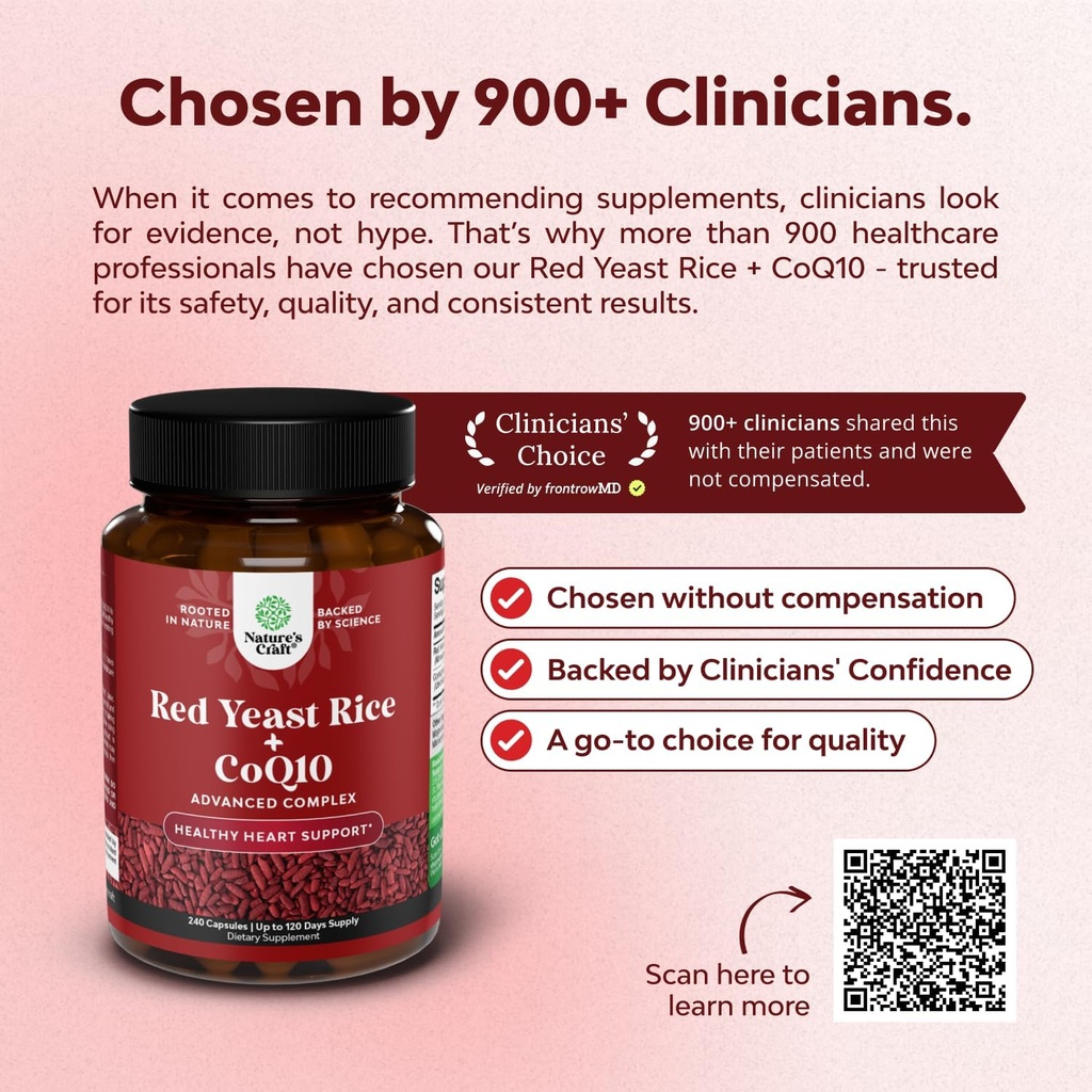 Red Yeast Rice with CoQ10 Supplement - Advanced Healthy Heart & Healthy Cholesterol Levels Formula for Men & Women - Extra Strength Capsule with Red Yeast Rice 1200 mg Capsules with CoQ10-240 Count 5