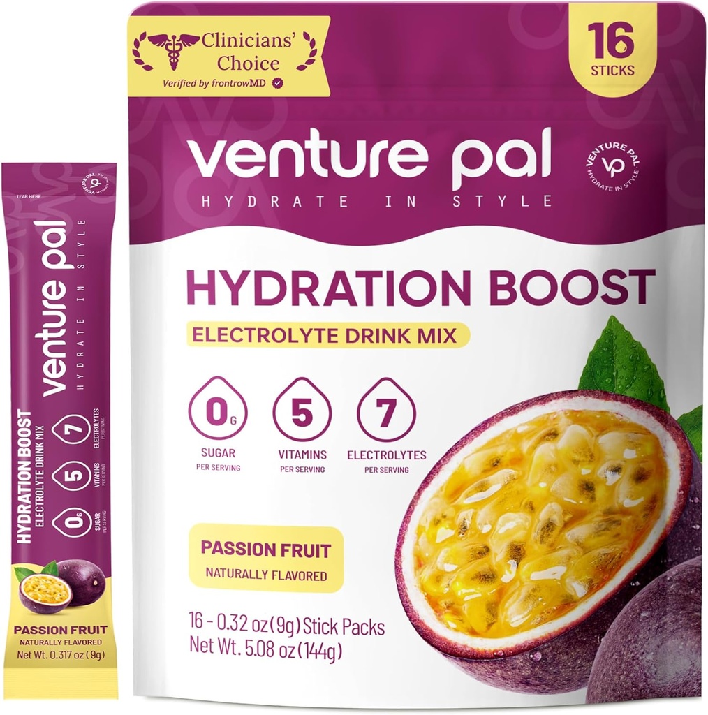 Venture Pal Sugar Free Electrolyte Powder Packets - Liquid Daily IV Drink Mix for Rapid Hydration & Party Recovery | 5 Vitamins & 7 Electrolytes| Keto Friendly | Non-GMO | Certified Vegan | 16 Sticks 2