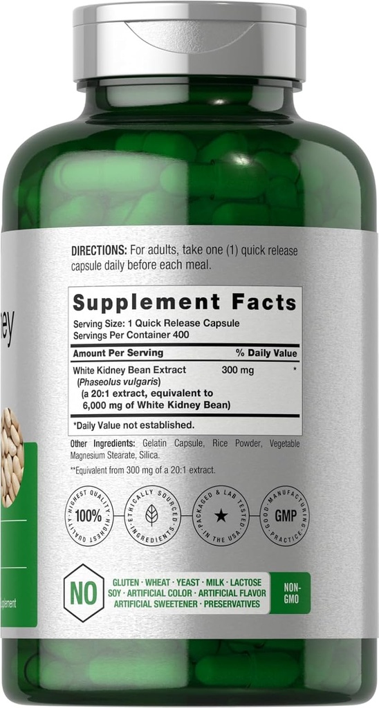 Horbäach White Kidney Bean Extract Capsules | 6000mg | 400 Count | Non-GMO & Gluten Free 3