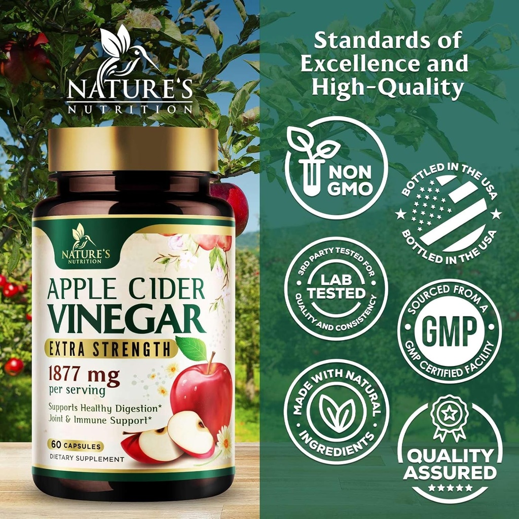 Apple Cider Vinegar Capsules 1877mg - Extra Strength Detox & Cleanse with Vitamin D & Zinc - Premium ACV Pills with Joint Natural Digestion & Immune Support - Vegetarian Supplement - 60 Capsules 5