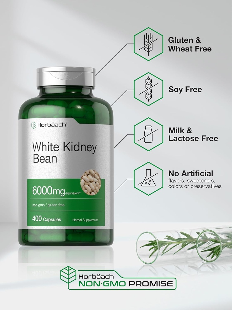 Horbäach White Kidney Bean Extract Capsules | 6000mg | 400 Count | Non-GMO & Gluten Free 6