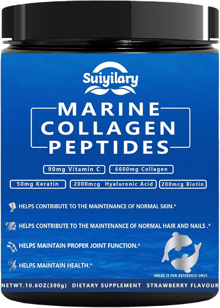 Collagen Peptides Powder for Women, Multi Marine Hydrolyzed for Healthy Hair, Skin, Nails with Hyaluronic Acid, Biotin, Vitamin C, 30 Servings (10.6 OZ, Strawberry) 2