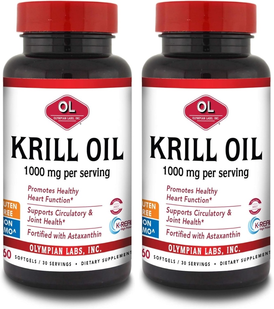 Olympian Labs Antarctic Krill Oil, 1000mg Caps with Astaxanthin, Omega-3, EPA, DHA, Immune, Joint & Brain Support, 60 Softgels (Pack of 2) 2