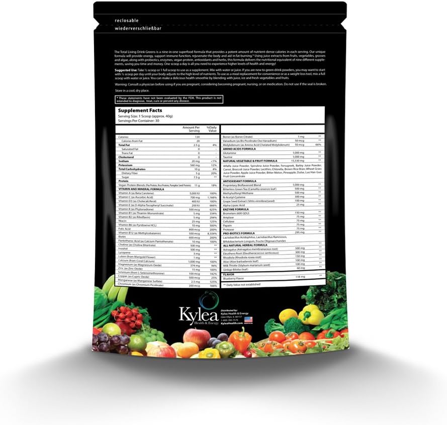 Total Living Drink Greens Superfood Powder - (2.65 lbs Bag, 30 Servings, 60 Ingredients) - Enzymes, Antioxidants, Herbs, Probiotics, Vitamins and Minerals. 2