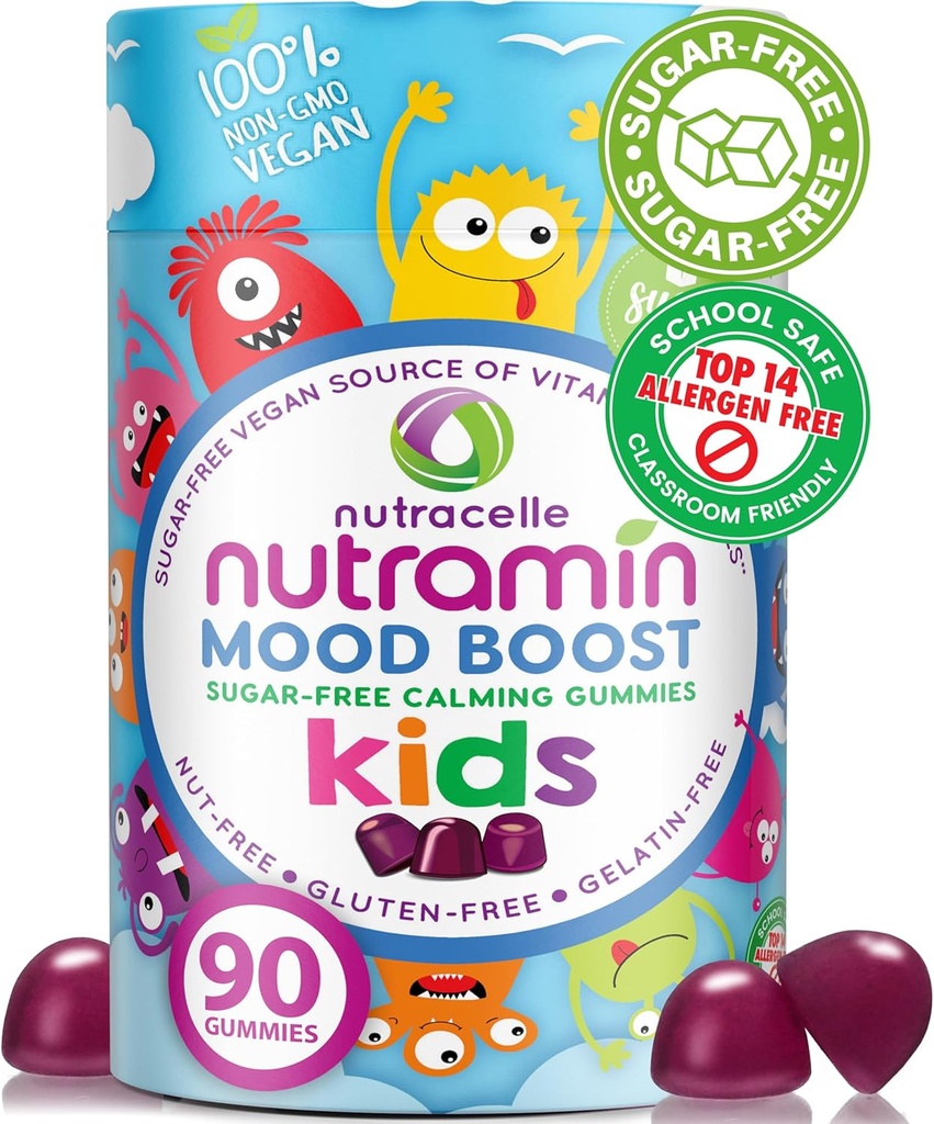 NUTRAMIN Kids Mood Boost Vegan Vitamin Gummy: Calming Magnesium Citrate Supplement for Children with Ashwagandha & Vitamin B Complex to Relax & Focus - Sugar-Free, Allergy-Safe, Non-GMO 90 ct 2