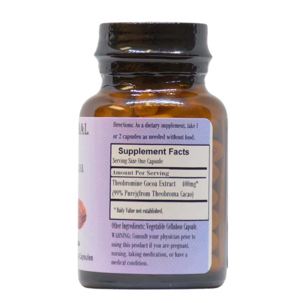 Theobromine Cocoa Extract 99% | High-Purity Theobroma Cacao | 400mg Per Capsule | 60 Vegan Capsules | Stearate-Free, Additive-Free, Glass Bottled 3