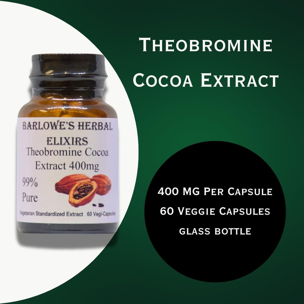 Theobromine Cocoa Extract 99% | High-Purity Theobroma Cacao | 400mg Per Capsule | 60 Vegan Capsules | Stearate-Free, Additive-Free, Glass Bottled 5