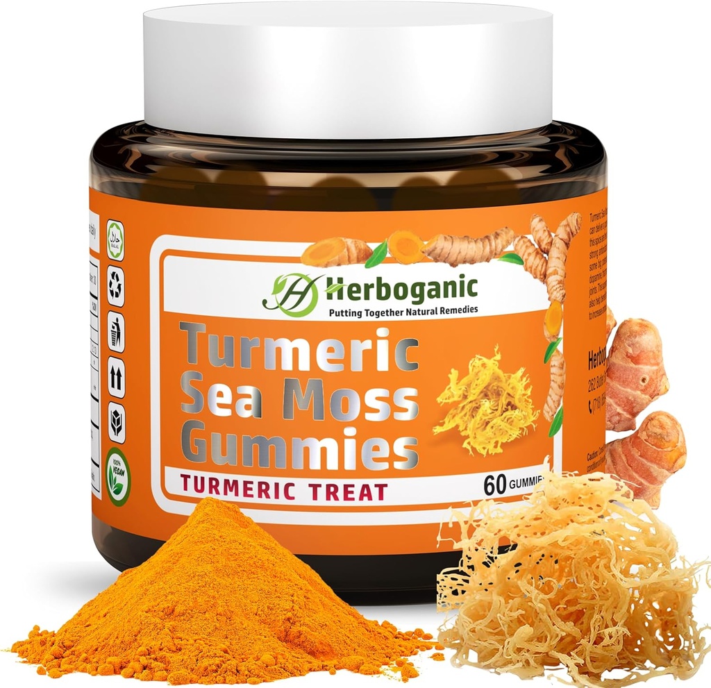 HERBOGANIC Turmeric Sea Moss Gummies - Natural Dietary and Herbal Supplement for Skin and Energy Support with Sea Moss, Boost Immune System - 60 Gummies 2
